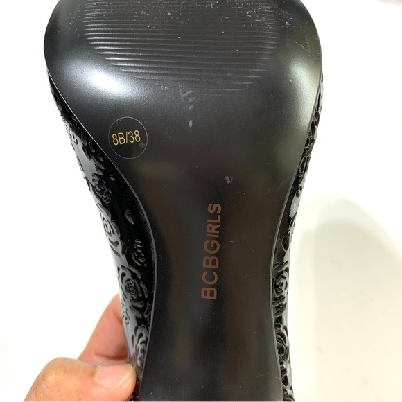 BCBGirls Black Patent Cut Out Peep Toe Heels Size 8 - Picture 8 of 11